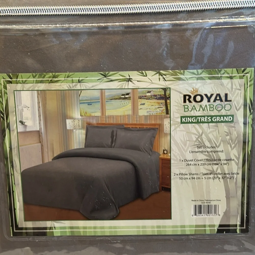 Royal Bamboo King Duvet Cover 3pc Set Nevada Gray